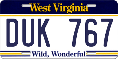 WV license plate DUK767