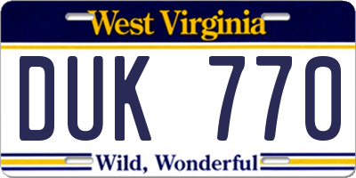 WV license plate DUK770