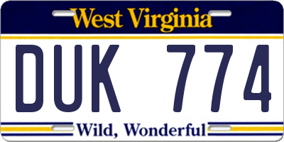 WV license plate DUK774