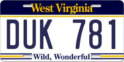 WV license plate DUK781