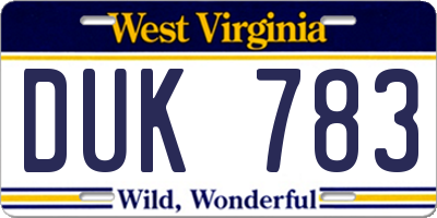 WV license plate DUK783