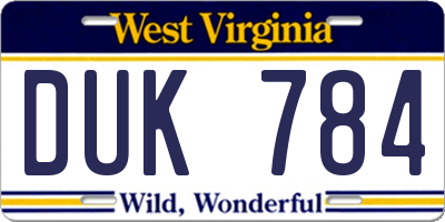WV license plate DUK784