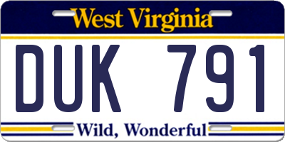 WV license plate DUK791