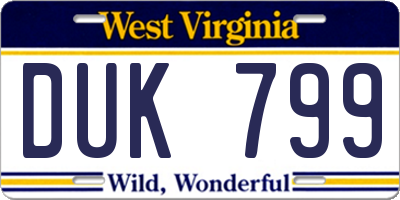 WV license plate DUK799