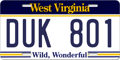 WV license plate DUK801