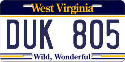 WV license plate DUK805