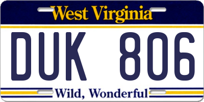 WV license plate DUK806
