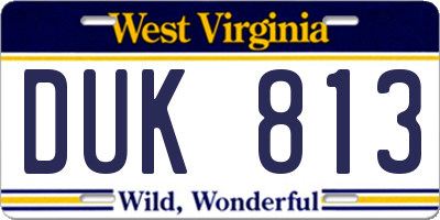 WV license plate DUK813