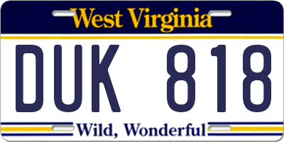 WV license plate DUK818