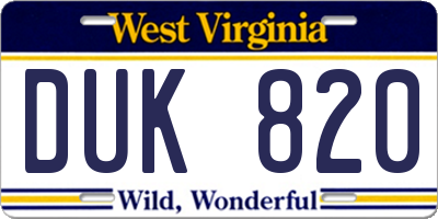 WV license plate DUK820