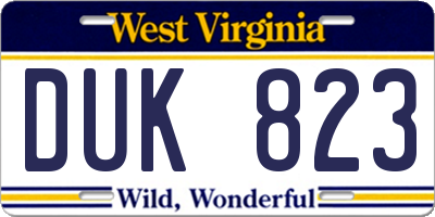 WV license plate DUK823