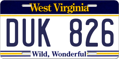WV license plate DUK826