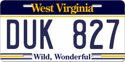 WV license plate DUK827