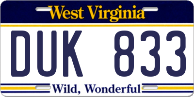 WV license plate DUK833
