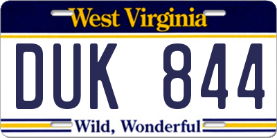 WV license plate DUK844