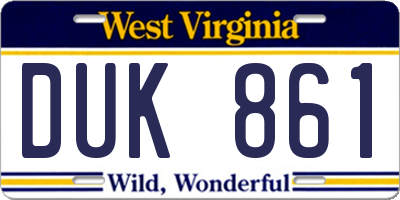 WV license plate DUK861