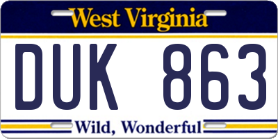 WV license plate DUK863