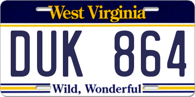 WV license plate DUK864