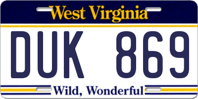 WV license plate DUK869