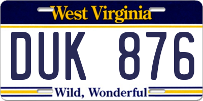 WV license plate DUK876
