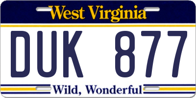 WV license plate DUK877