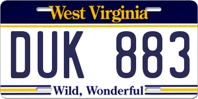 WV license plate DUK883