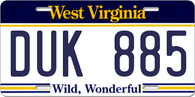 WV license plate DUK885