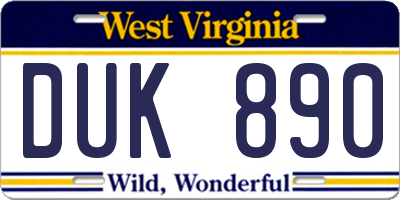 WV license plate DUK890
