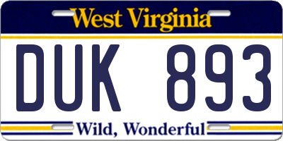 WV license plate DUK893