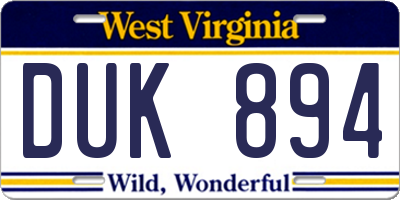WV license plate DUK894