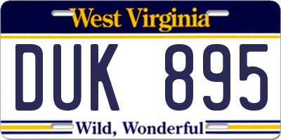 WV license plate DUK895