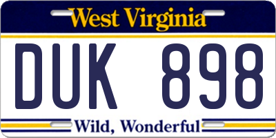 WV license plate DUK898