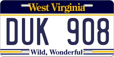 WV license plate DUK908