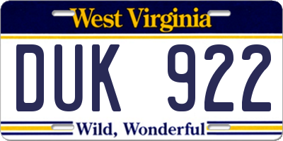 WV license plate DUK922
