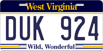 WV license plate DUK924