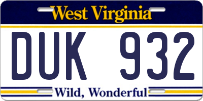 WV license plate DUK932
