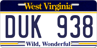 WV license plate DUK938
