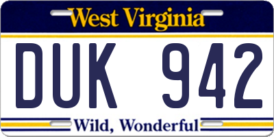 WV license plate DUK942