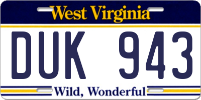 WV license plate DUK943