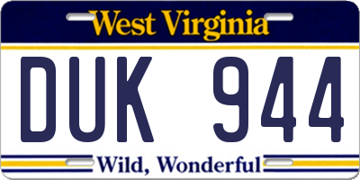 WV license plate DUK944