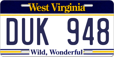 WV license plate DUK948