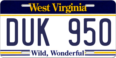 WV license plate DUK950