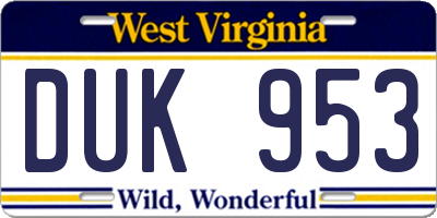 WV license plate DUK953