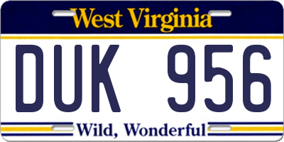 WV license plate DUK956