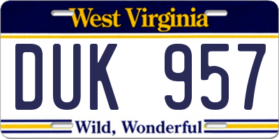 WV license plate DUK957