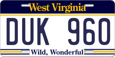 WV license plate DUK960