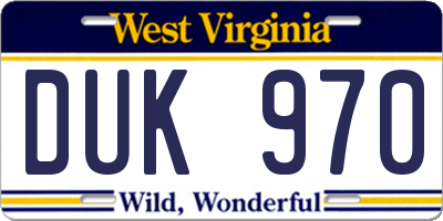 WV license plate DUK970