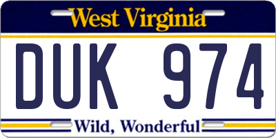 WV license plate DUK974