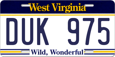 WV license plate DUK975
