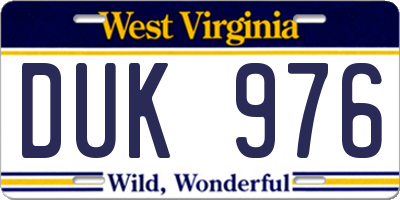 WV license plate DUK976